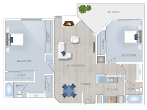Are you looking for an apartment in Hancock Park? Check out this floor plan of a two bedroom unit available for rent.